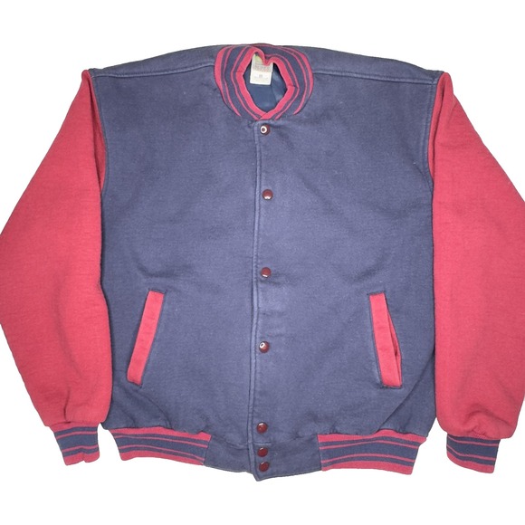 Vtg Fruit of the Loom Bomber Jacket Mens Sz XL Navy Red Varsity Snap Button 90s - Picture 1 of 8